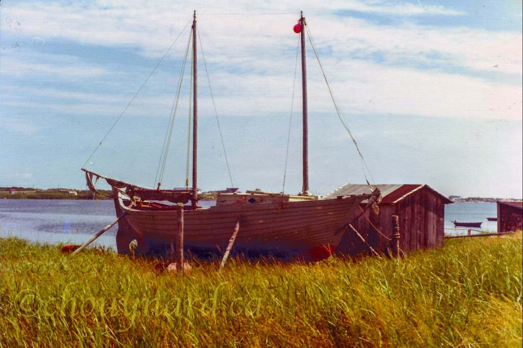 Autrefois courante dans le paysage maritime du Québec, la goélette de pêche n’existe plus que dans la mémoire et sur certaines photos d’un autre âge comme celle-ci prise à Natashquan il y a quarante ans - 1976